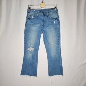 Gap Kick Fit Hi-Rise Crop Jeans Women 8P 29 Light Stone Stretch Flare Raw Fringe